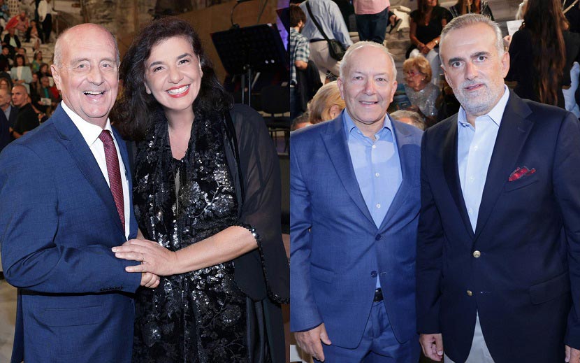 Σπύρος Παδοβάς (Πρόεδρος Παλιας Φιλαρμονικής), Ελισάβετ Παπαγεωργίου (Παραγωγός Εκδήλωσης) - Ο Μεγάλος Χορηγός της βραδιάς Παναγιώτης Τσώνης (Αναπληρωτής Διευθύνων Σύμβουλος του Οργανισμού Λιμένων Πειραιώς) μαζί με τον Στέφανο Γκίκα (Υφυπουργός Ναυτιλίας)